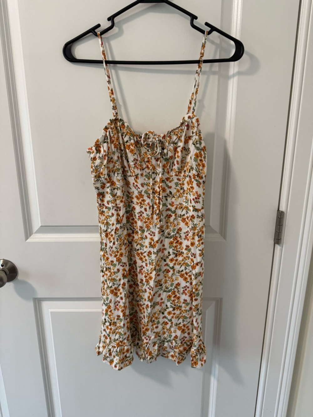 Floral Tie-Front Mini Sundress in White and Mustard